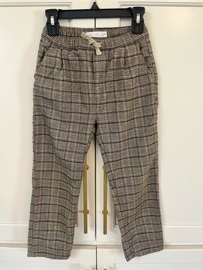 Zara Boys Plaid Drawstring Pants - Brown